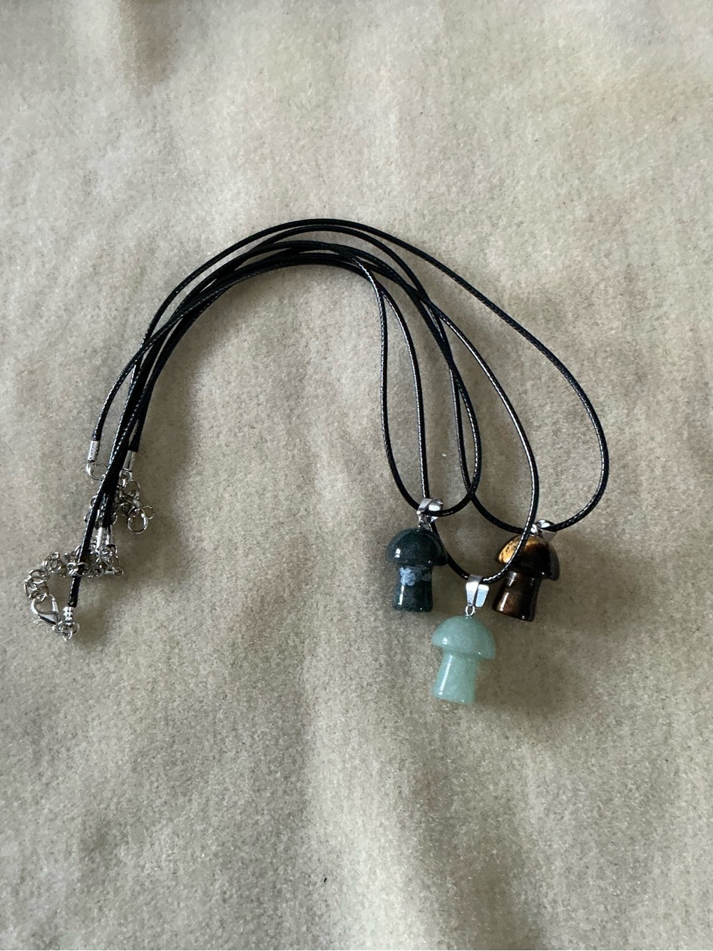 Polished Stone Mushroom Pendant Necklace - Black Cord (Set of 3)
